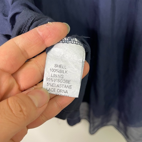 Giulia Made in Italy Boho Flowy Silk Top Blue Lace Relaxed Fit Size L - Picture 7 of 10